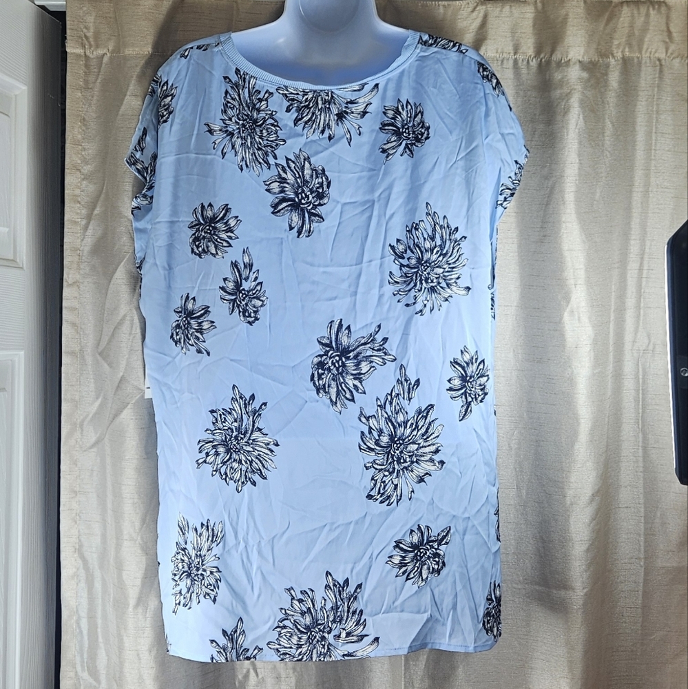 NWT Nordstrom blue floral silk blouse top Womens XLarge - Picture 4 of 8